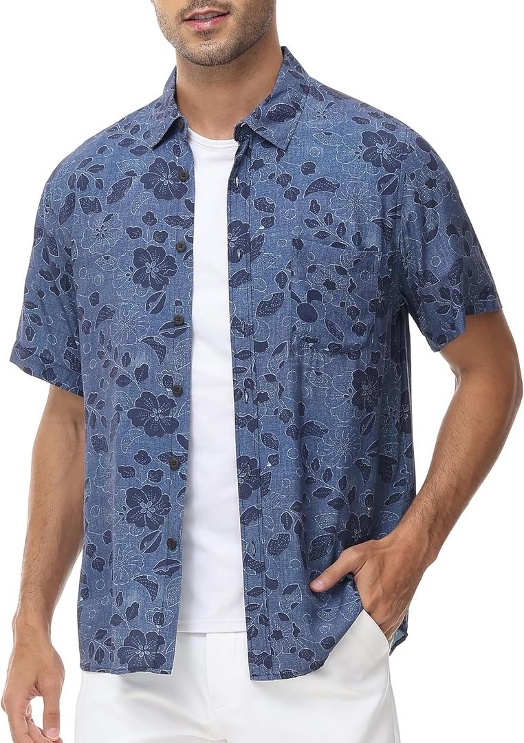 MCEDAR Mens Casual Button Down Short Sleeve Paisley Printed Summer Vintage Beach Vacation Shirts (Small, Gray5524)