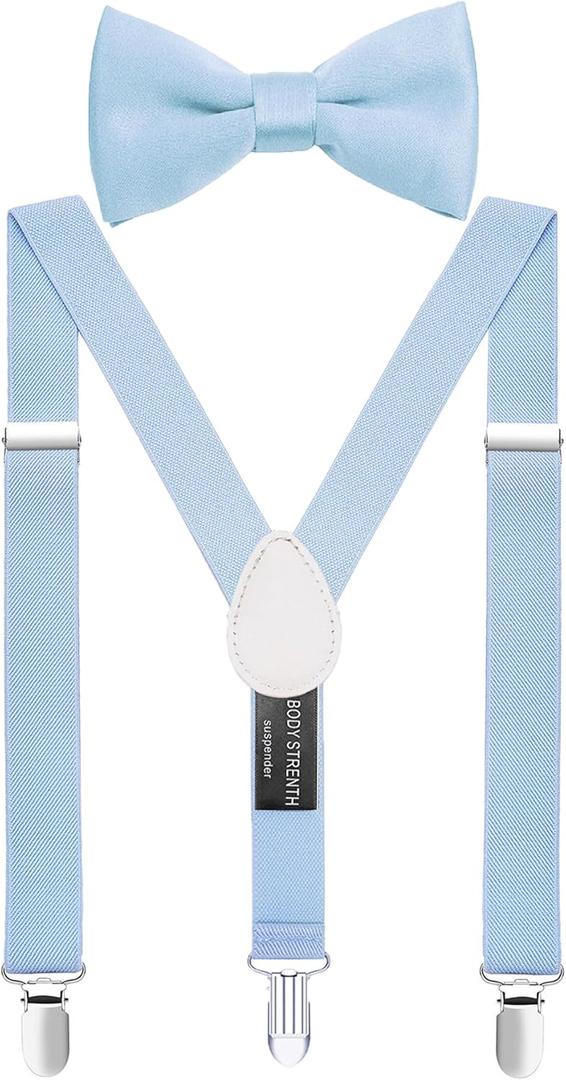 Boys' Men's Suspenders and Bow Tie Set Elastic Adjustable (40" (about 8-15 years old), Blue)