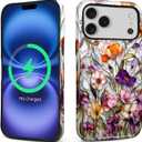 Magnetic Case for iPhone 17 Pro Max,Wildflower Mosaic Botanical Floral Compatible with MagSafe Hybrid Dual Protection Silicone + Hard PC Shockproof Anti-Scratch Protective Case for Men Women