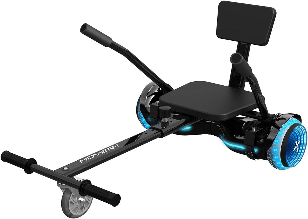 Hover-1 Turbo Hoverboard Combo | Seat Attachment Buggy, 7 MPH Top Speed, 6 Mile Range, 400W Motor (2x 200W), 4.5Hr Charge Time, 220lbs Max Weight Hoverboard GO Kart for Kids and Adults, Black
