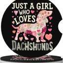 Just A Girl Who Loves Dachshunds Dog Flower Floral Car Coasters for Cup Holders 2 Pack Universal Anti Slip Car Cup Holder Coasters 2.56 Inch Absorbent Ceramic Drink Mat Auto Interior Accessory
