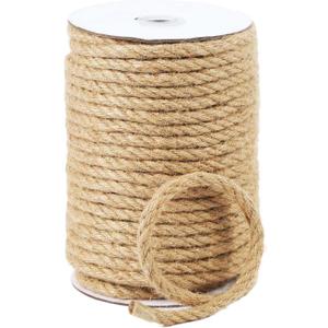 Natural Jute Twine, 8MM x 100FT Jute Rope Roll, Heavy Duty Thick Twine for Cat Scratching Post, Bundling, Gardening and DIY Crafts