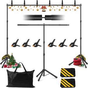 3-in-1 Backdrop Stand Kit 10x8.5 ft for Photography Studio, T-Shape Backdrop Stand for Wedding Parties, Background Stand for Photo Video Studio with Carring Bag, 6 Clamps, 2 Sandbags