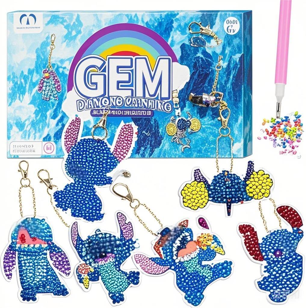 MATHARAGO Diamond Art for Kids 6 Pcs DIY Diamond Painting Cartoon Keyrings Set, Painting by Number Gem Keychains Craft Kits for Kids Ages 6-12, Gifts for Birthday, Back to School (ZSYSK-SDZ)