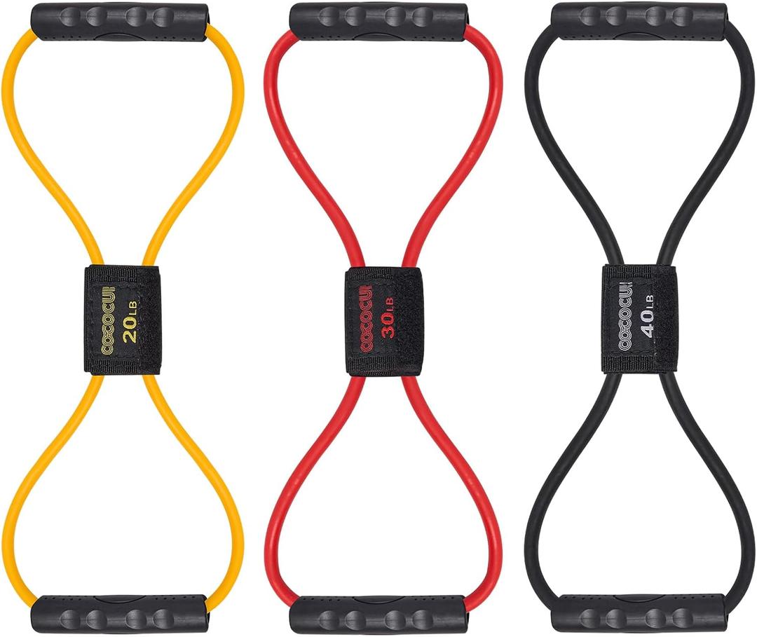 2 x Figure 8 Resistance Bands with Handles for Women Men, Exercise Bands for Back, 8 Shaped Resistance Bands for Arms, Shoulder, Leg Stretching, Physical Therapy, Yoga, Pilates, Home Gym Workout Equipment