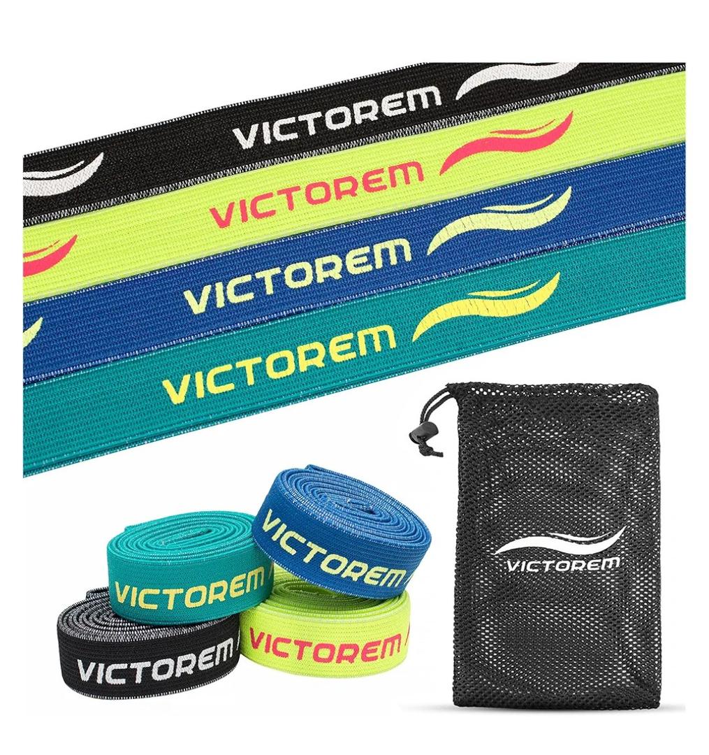 Victorem Pull Up Assistance Bands Set - Set of 4 Long Fabric Resistance Bands for Home - Sturdy Stretchy Equipment for Home Exercise and Stretching - Perfect for Fitness with Bag and Workout Guide