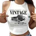 RoseSeek Women's Graphic Crop Tops Crewneck Slim Fit Sleeveless Tank Tops Summer Tops Cowgirl Shirts, Medium