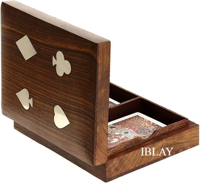 Double Deck Playing Card Holder Box Tray Case Wood - Playing Cards Storage Box Case - Gifts for Men | Seniors | Women Birthday