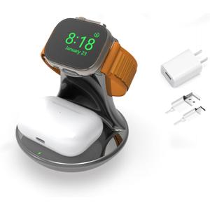 iMorde for Apple Watch Charger,for iWatch Charger Stand,for Airpods 4/3/2/Pro,2 in 1 Wireless Fast Watch Stand Charging Compatible with iWatch 10/9/8/7/6/5/4/SE, Holder Charging Dock Cable(Gray)