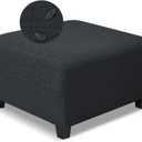 Square Ottoman Cover,Soft Stretch Jacquard Slipcover with Dual Waterproof Layers,Washable Furniture Protector for Pets,Medium,Dark Gray (M Length&Width:26-34",Height:14-20")