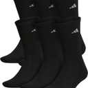 adidas Men's Athletic Cushioned Crew Socks (6 Pairs) Durable & Comfortable (Black, L)
