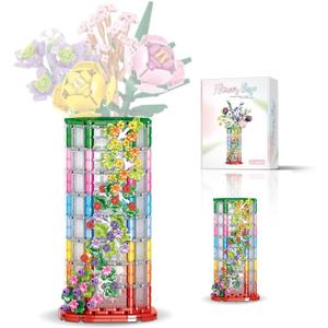 Flower Bulding-Blocks Vase Puzzle-Sets for Blossom Bouquet 10280 40725, Transparent Display Stand. 516 Pcs Home Decor for Mom, Valentines Day for Her, Birthdays for Women