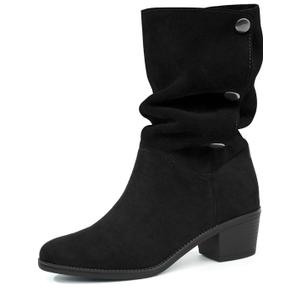 starmerx Womens Suede Mid Calf Boots 3 Way Fold Over Style Chunky Block Heel Booties Fall Winter 10