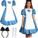 IMISHM Halloween Cosplay Costume Halloween costume for Girl Blue Dress White Apron With Bow HeadBand Stockings (13)