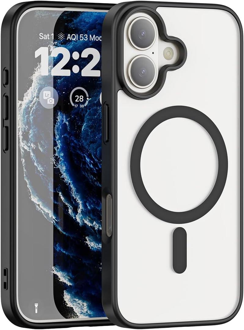 Compatible with Magnetic Matte Clear Case for Phone 17Tough Drop-Resistant Design, Anti-Yellow, Shockproof, Slim Transparent Cover (Black)