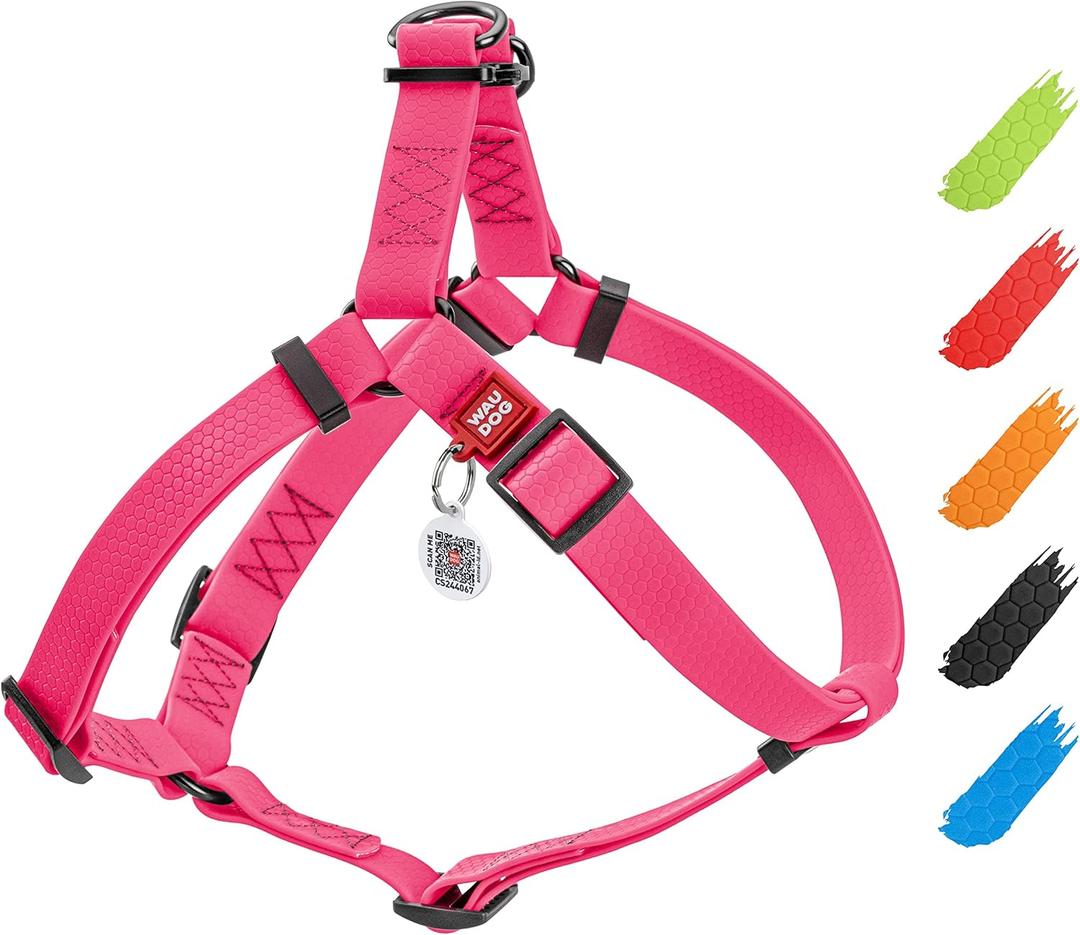 Waterproof Dog Harness Adjustable for Large, Small and Medium Breeds- Heavy Duty Dog Harness with Durable Metal Clasp and QR Tag - Pink S