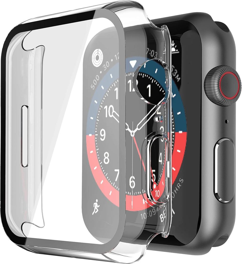 Misxi 2 Pack Hard PC Case with Tempered Glass Screen Protector Compatible with Apple Watch Series 9 (2023) Series 8 Series 7 45mm, Ultra-Thin Scratch Resistant Cover for iWatch, Transparent