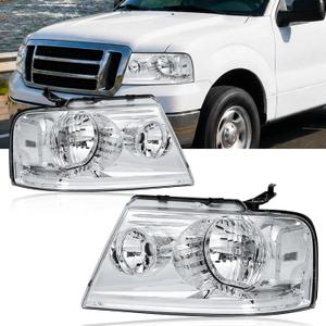 Headlights for 2004-2008 Ford F150 / 2006-2008 Lincoln Mark LT Pair Front Lights Replacement Headlamps Chrome Housing Clear Reflector