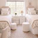 Vercraft 2 Pack Boucle Round Ottoman with Storage for Dorm,White and Gold