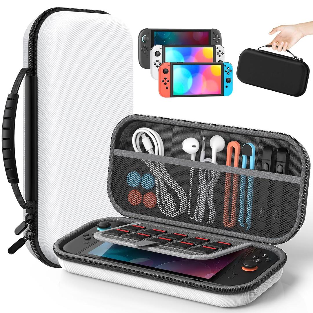 2 x Klipdasse Switch 2 Slim Case for Nintendo Switch 2 (2025)/Switch/OLED, Hard Shell Portable Case with Soft Lining, High Capacity, Lightweight, 10 Game Slots, Durable Ballistic Nylon-White