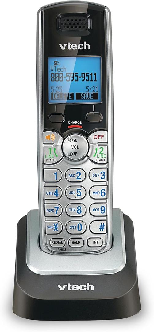 VTech Accessory Handset for DS6151 Series with 2-Line Cordless Phone, Suitable for Small Business or Home, Answering System, Expandable up to 12 Handsets, Intercom, Conference | DS6101 (Black/Silver)