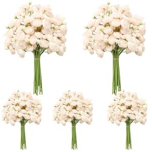 Ovveroche 5 Bouquets Cream Ranunculus Artificial Flowers, 30 Pcs Silk Mini Faux Ranunculus Bouquet for Wedding, Bridal Shower, Centerpieces, and DIY Decorations