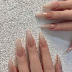 Almond Fake Nails Long Acrylic Press on Nails Gradient Full Cover False Nails Jelly for Women and Girls 24PCS