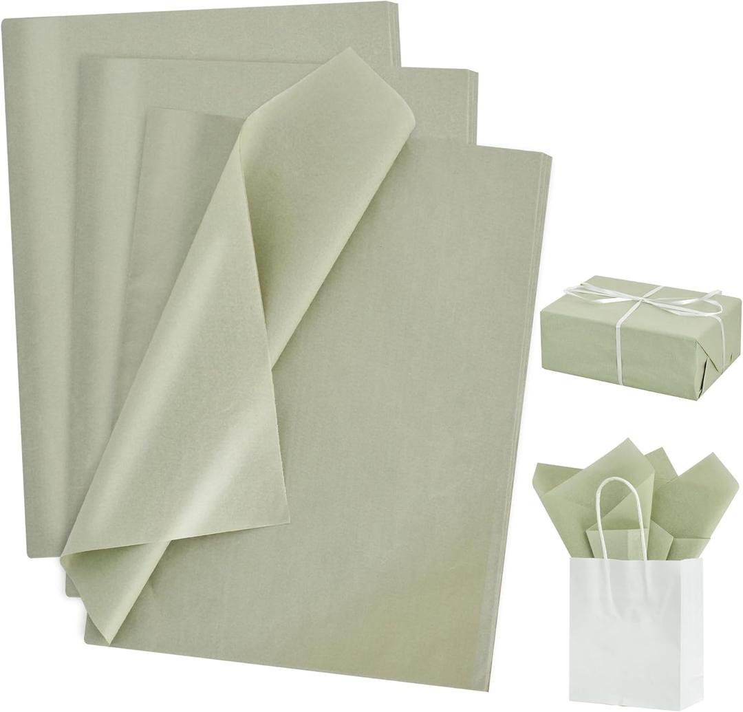 BEISHIDA 100 Sheets Sage Green Tissue Paper Bulk, Wrapping Tissue Paper for Gift Bags, 14 x 20 Inch Gift Wrap for Birthday Wedding Graduation DIY Crafts Holiday Flowers