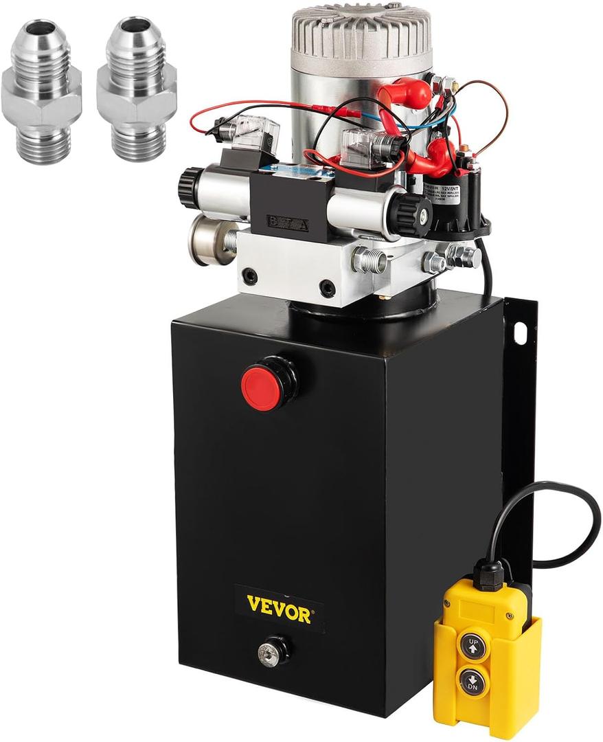 VEVOR DC 12V Hydraulic Pump Double Acting Hydraulic Unit 11.4L with Brass Pressure Gauge for Dump Truck, Aerial Aerial Work Platform, Trailer, Quick and Efficient Dump Lift