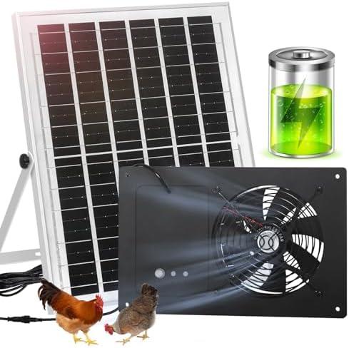 ladate Solar Exhaust Fan with Battery and 3H/6H Timer, High Speed IP65 Waterproof Solar Powered Ventilation Fan for Chicken Coop, Greenhouse, Dog House and Shed, Low Noise (16.4FT Cord, 1 Pack)