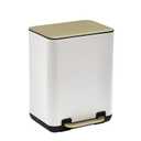SunnyPoint 6 Liter(1.58 Gallon) Small Trash Can with Plastic Inner Buckets; Rectangle Bathroom, Office, Kitchen, and Bedroom Step On and Slow Close (WHT+Gold)