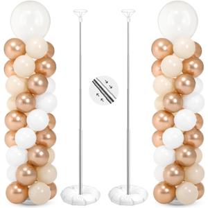 Jenaai 2 Sets 163 Pcs Metallic Champagne Gold Balloons Column Stand Kit Bridal Party Latex Balloons Adjustable Tower Stand for Graduation Bridal Shower Wedding Engagement Mothers Day Birthday Decor