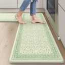 Butterfly Anti Fatigue Kitchen Mats for Floor 2 Piece, Cushioned Kitchen Floor Mat Non Slip, Vintage Comfort Waterproof Green Standing Desk Rug for Sink Laundry (17.3" x 47 "+ 17.3" x 29 "--0.47 inches) Light Green