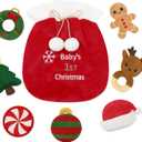 Finebee First Christmas Baby Toys,Sensory Plush with Santa Hat Rattles Gingerbread Crinkle Toys for Baby, for Kids Girls Boys, Infant Stocking Stuffers