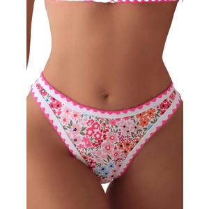 ZAFUL Women Cheeky Bikini Bottoms Wave Swimsuit Swim Briefs Bathing Basic Suit Bottom (Medium, 3-pink)