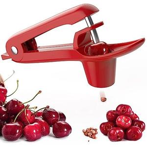 Cherry Pitter - Ordekcity Stainless Steel Cherries Corer Pitter Tool with Hand-held Push Design, Save Time & Space for Making Cherry Jam with Lock Design (Red)