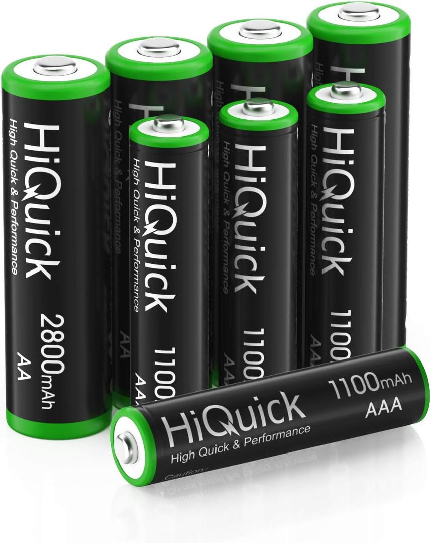 HiQuick AA AAA Rechargeable Batteries Combo - 2800mAh AA Batteries (4 Pack) and 1100mAh AAA Batteries (4 Pack), Performance 1.2V Ni-Mh Battery