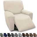 Pfrstuv Chair Covers 4-Pieces Recliner Chair Covers 1 Seater Cover for Recliner Chair Leather Look Recliner Slipcovers with Pockets Furniture Covers(Recliner, Ivory)