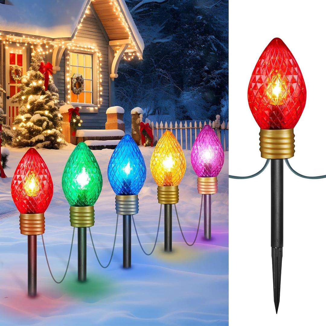 Moonflor Strawberry Jumbo C9 Christmas Pathway Lights Outdoor - 8.5 Feet 5 LED C9 Christma Lights,C7 Light Covered Jumbo Multicolor Christmas Light Outdoor Decorations for Lawn Holiday Outside Yard (1 Pack)