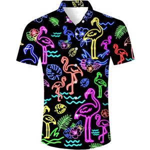 uideazone Mens Funny Hawaiian Shirts 3D Graphic Button Down Short Sleeve Tropical Holiday Beach Aloha Shirt (Large, Flamingo Hibiscus)