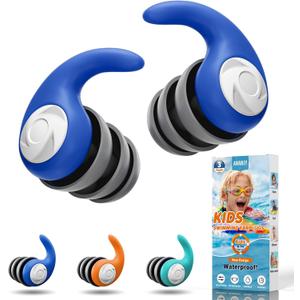 Waterproof Swimming Ear Plugs for Kids - 3 Pairs of Reusable Soft Silicone Swim Earplugs,Ear Protection for Children (4-12 Years Old) - Ideal for Surfing, Diving, Pool, Showering, and Water Sports