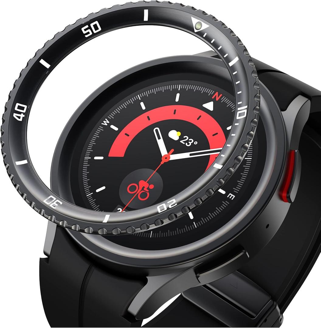 Bezels Compatible with Galaxy Watch 5 Pro 45mm Bezel Ring, Stainless Steel Bezel Adhesive Frame Ring Cover Anti Scratch Bezel Case Accessory - Black