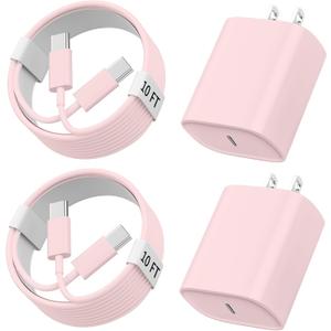 Phone 17 16 15 Charger Fast Charging, 10 FT Long USB C Charger Cord with 20W Type C Fast Phone Charging Block forPhone 17/17 Pro/17 Pro max/Air/Phone 16 15 Pro Max Plus, iPad, Android,Pink
