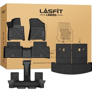 Lasfit Floor Mats & Backrest Mats & Cargo Mat for Hyundai Santa Fe Hybrid 2026 2025 2024 (Not Fit Gas), All Weather TPE Custom Fit Floor Liners with Full Set Car Mats & Trunk Mats Accessories, Black