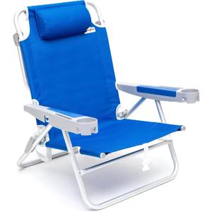 SUNNYFEEL Extra Wide 28" Low Beach Chair 5 Position Lay Flat, XL Oversized Portable Folding Camping Chairs with Cup Holder for Outdoor/Trip, Lightweight Foldable Backpack Beach Chair for Adults, X-Large