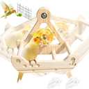 Bird Perch Toy, Interactive Rocking Parakeet Perch, Wooden Exercise Wheel for Cockatiels, Puzzle Enrichment Toy for Parrots, Bird Cage Accessories for Budgies & Conures (Pirate Ship)