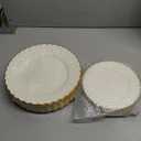 Lullaby 60PCS Ivory Scalloped Plastic Plates with Gold Rim, Disposable Elegant Plates Include 30pcs Dinner Plate 10.25", 30pcs Plastic Dessert Plate 7.5", Perfect for Wedding and Party