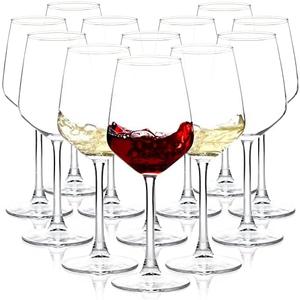 Glasses Set of 12, 12oz Clear Red/White Liquor Cup, Long Stem Glasses for Party, Wedding and Home