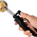 Restaurantware-1.3 Ounce Portion Scoop, 1 Ambidextrous Stainless Steel Disher - Built-In Blade, Ergonomic Handle, Black Stainless Steel Disher Scoop, Comfortable Grip, For All Types Of Ingredients