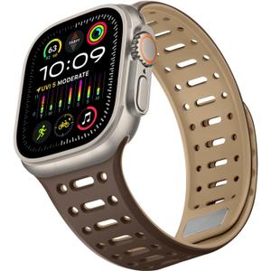 Compatible with Apple Watch Band 49mm 46mm 45mm 44mm 42mm 41mm 40mm 38mm, Magnetic Silicone Sport Breathable Strap for iWatch Ultra 3/2/1 SE3 Series 11 10 9 8 7-1 (49/46/45/44/42, D/L-Brown)